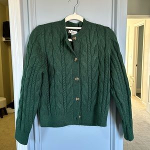 LOFT dark green knitted cardigan.